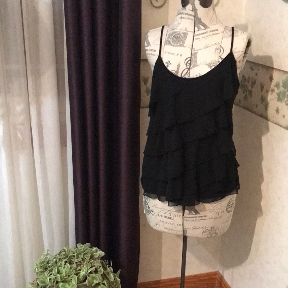 LC Lauren Conrad - M - Black Tank Top - Layered Chiffon Ruffle